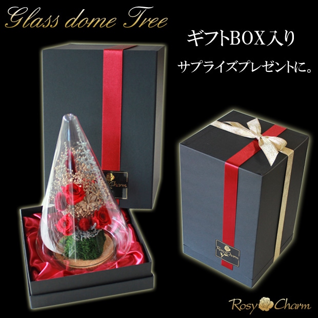 プリザーブドフラワー ガラスドーム ツリー【クリスマス ver.】赤い